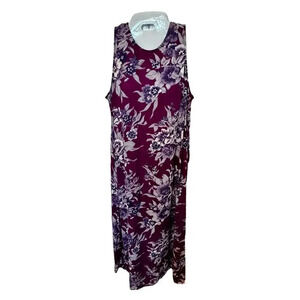 Joni Blair Vintage Sleeveless Purple Floral Print Midi Dress SZ 13/14